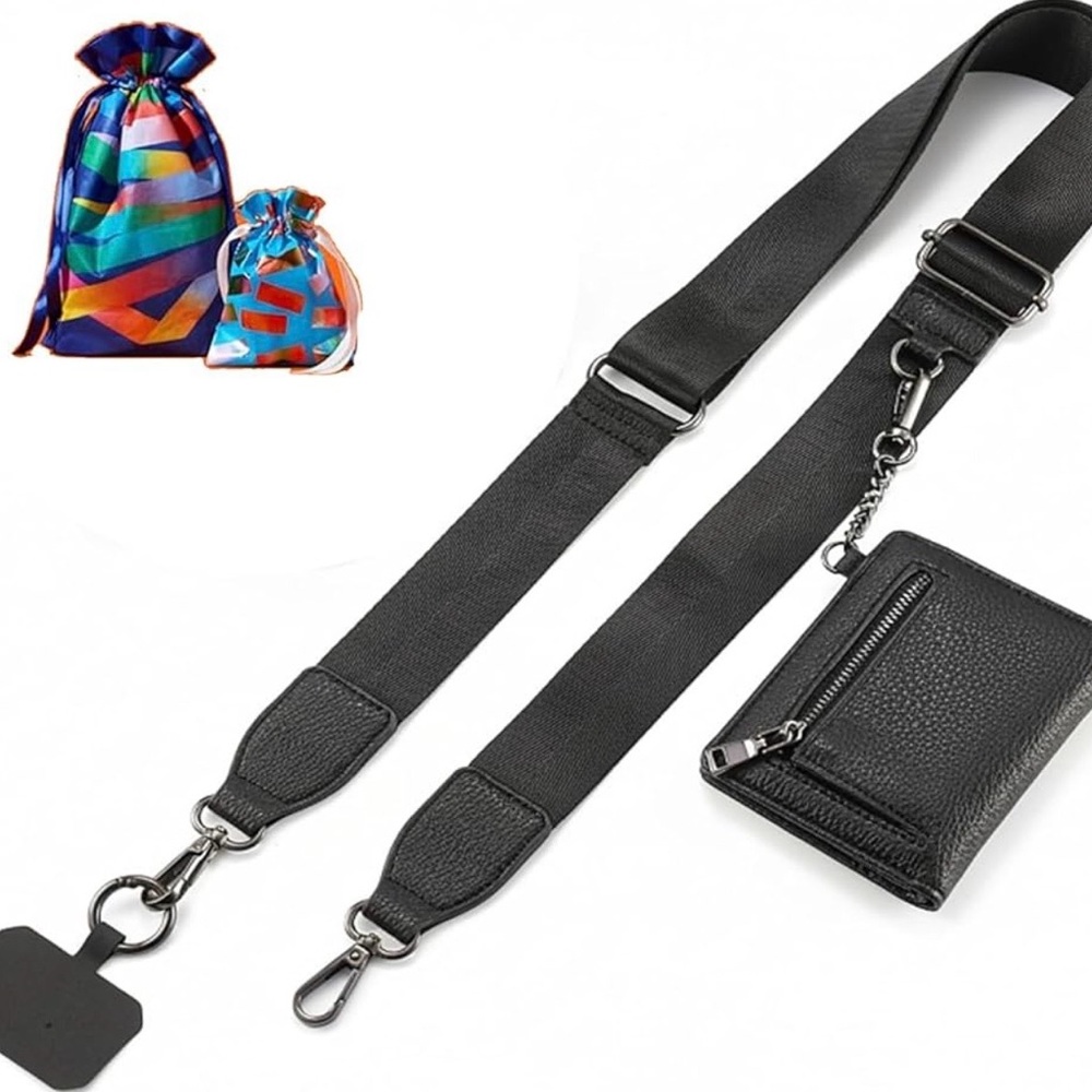 Elegant Black 3 in 1 Phone Lanyard with Adjustable Strap